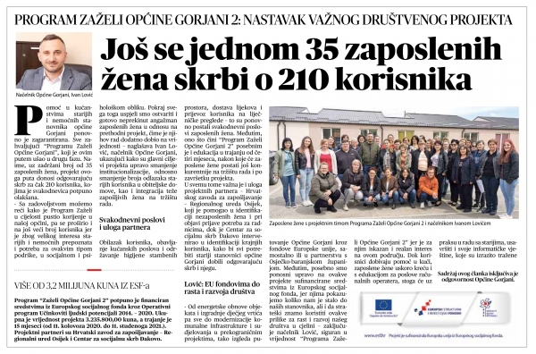 Program Zaželi Općine Gorjani 2 u Glasu Slavonije